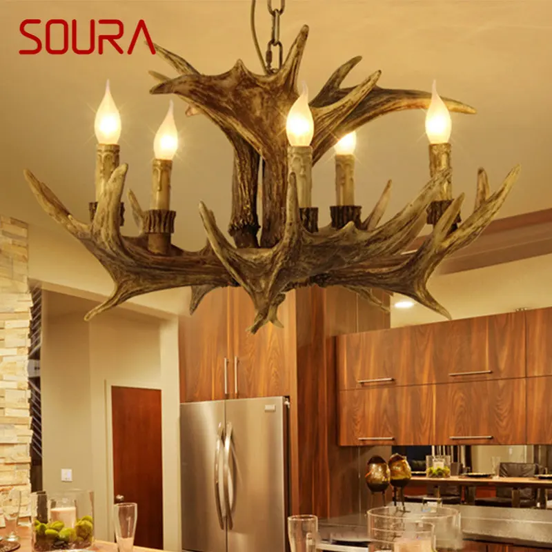 

SOURA Modern Antler Chandelier Light LED Creative Retro Resin Pendant Lamp Fixtures for Home Living Dining Room Bar Cafe