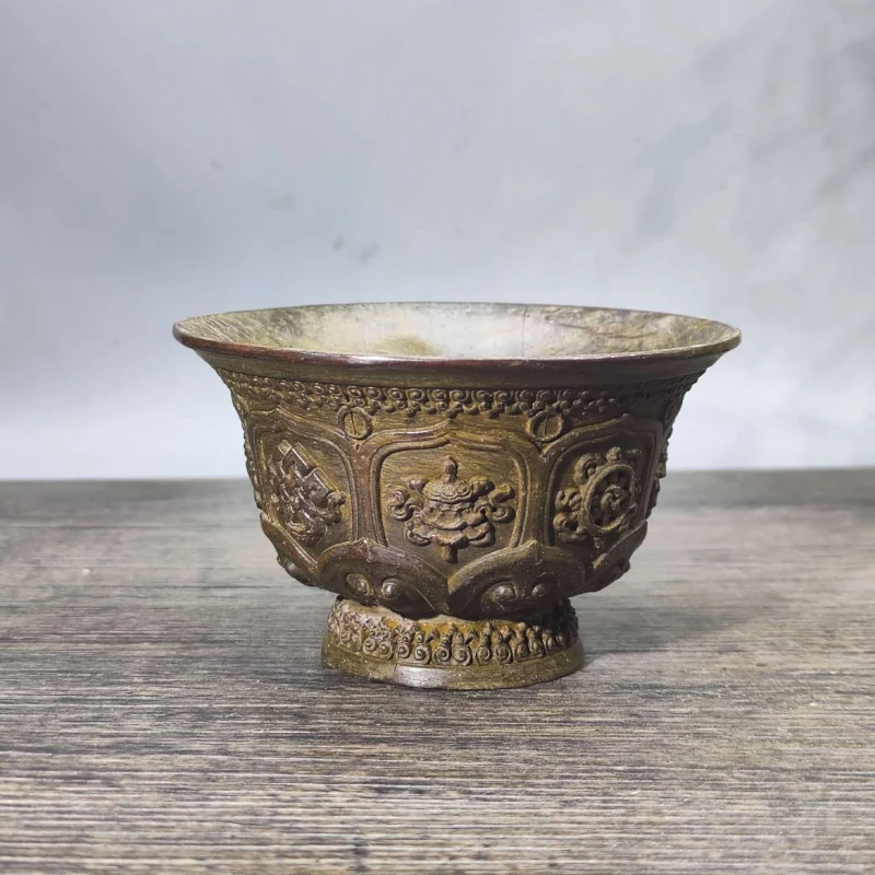 Vintage Eight Treasures Lotus Copper Bowl, Wealth-Attracting and Fortune-Bringing Water /Wine Cup, Exquisitely Carved, Fine C