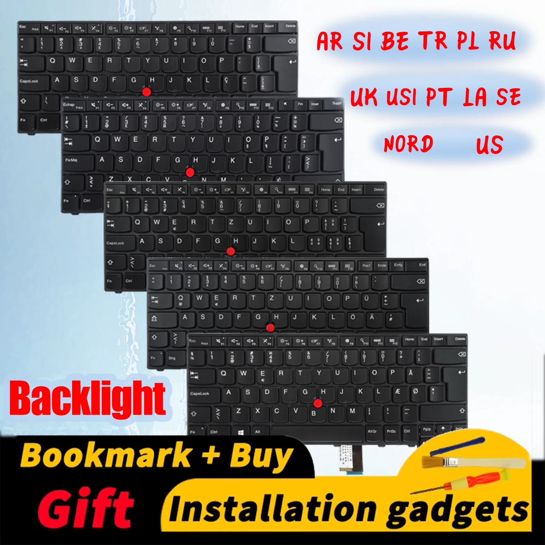 for Lenovo ThinkPad T440/T440s/T440P/T450/T460/L440/L450/L460/L470 Backlit Keyboard LES NORD PT SE UK US RU SI TR USI AR BE PL
