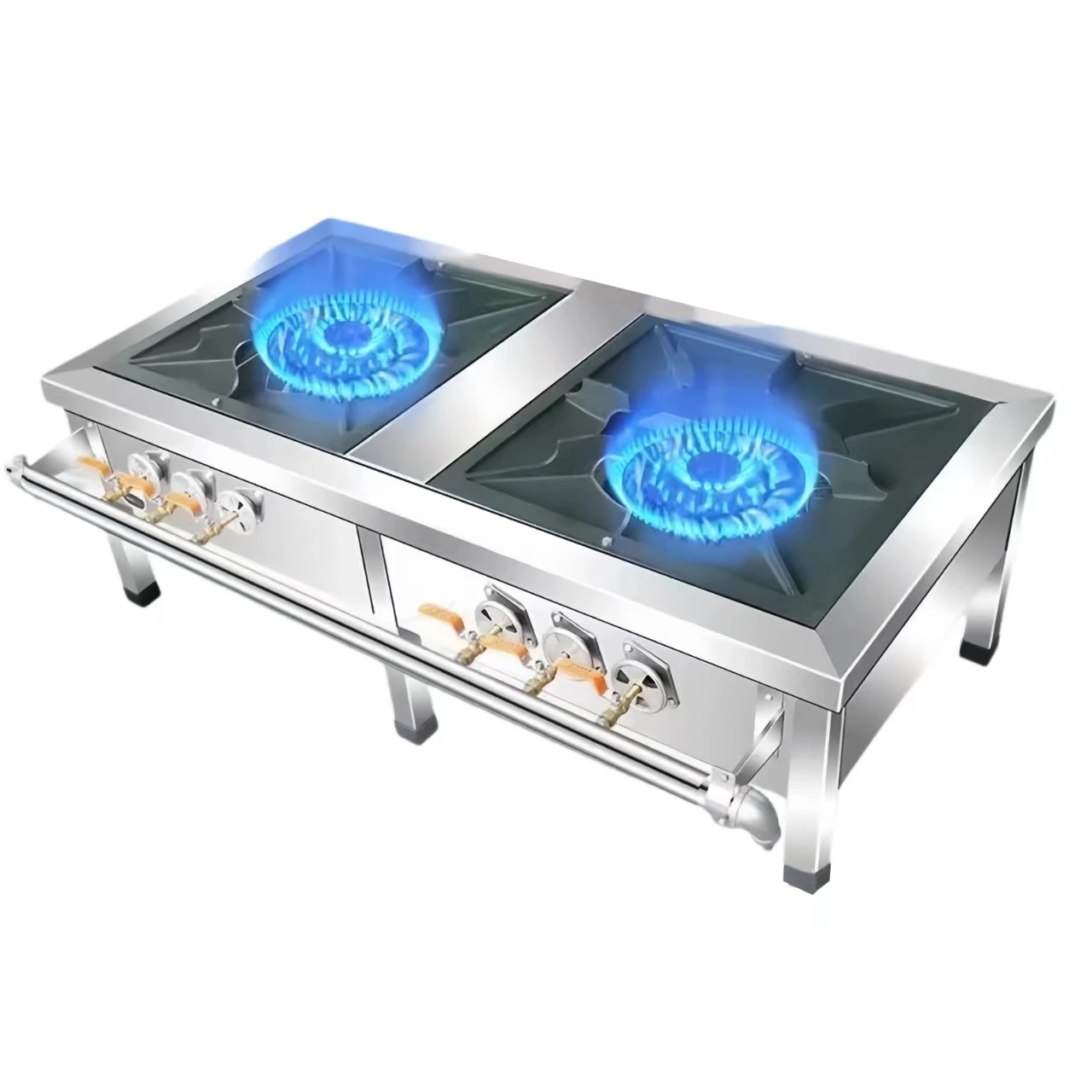 

Factory Hot Selling High Quality Assurance Commercial Stainless Steel Duty Iron Burner Gas Stove Double Burners