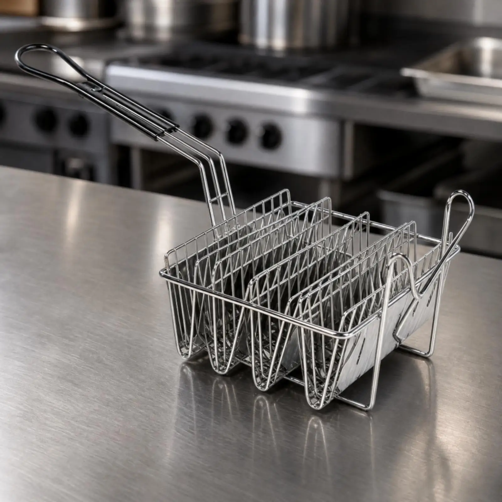 Frying Basket for Tacos with V Shaped Steel Frame and Heat Resistant Grip for Crispy Taco Cups