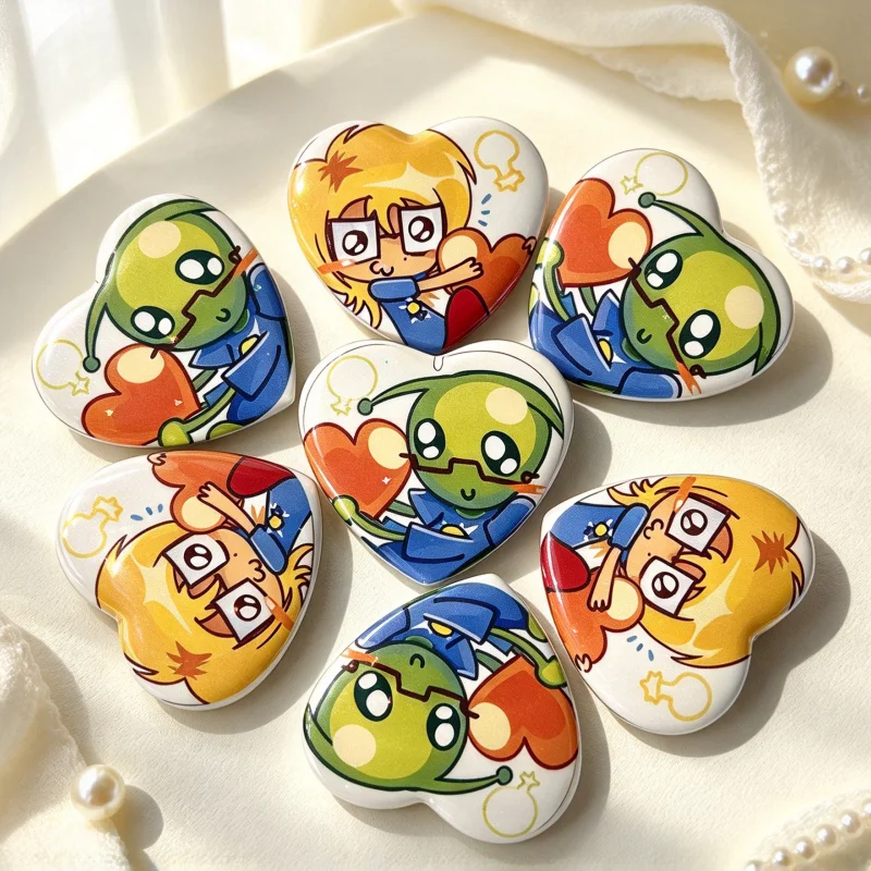 2.25 Inch Holographic Heart Pins,FACT ATTACK ADVENTURE Cartoon Character Brooch,Backpack Clothing Decor Fan Collectible Gift