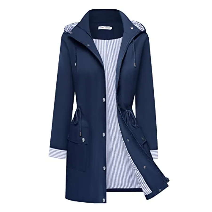 

BBX Lephsnt Rain Coats for Women Waterproof Rain Jacket Lightweight Windbreaker Outdoor Hooded Trench Coat