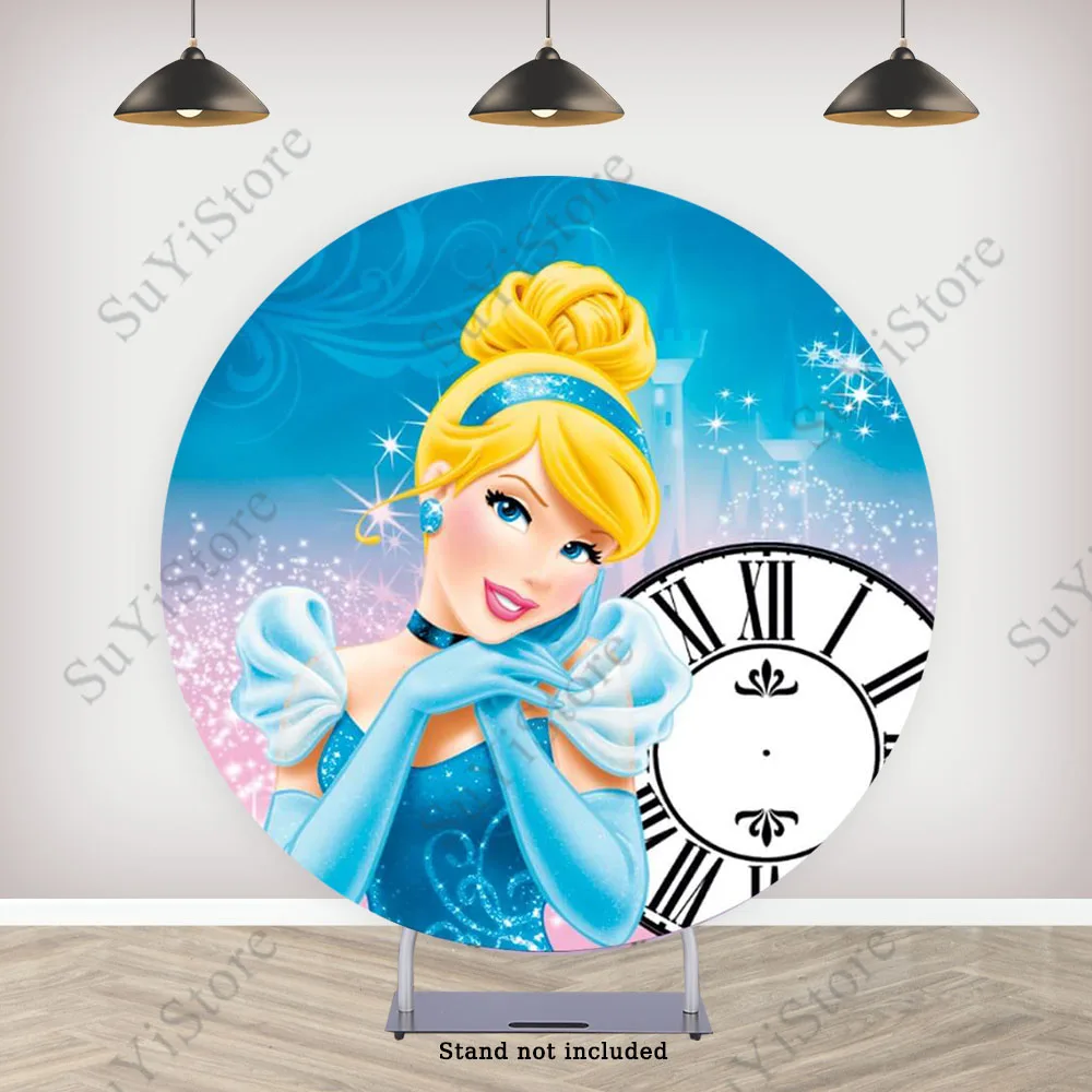 Cinderella Round Photo Backdrop Cover For Girls Birthday Disney Princess Theme Circle Photography Background Decor Props