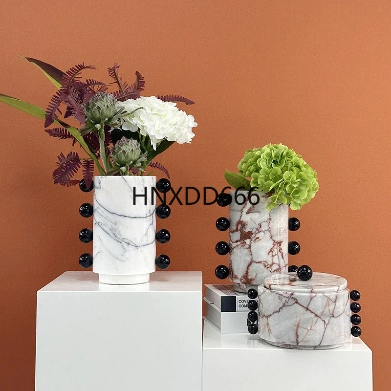 Marble vase ornament model room hotel entrance coffee table round flower ware