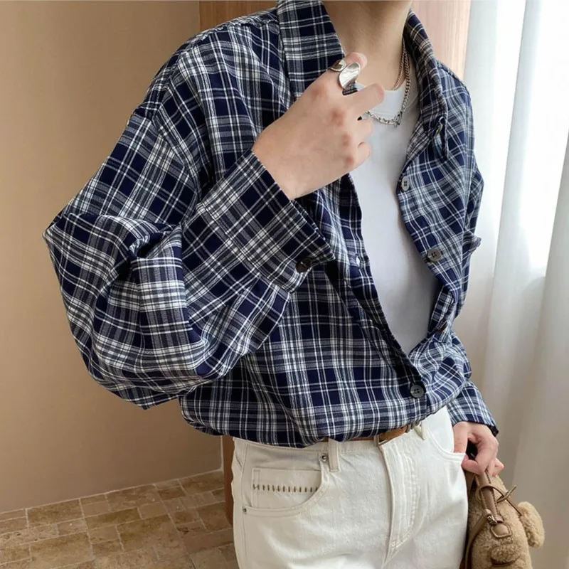 

2025 Spring Autumn New American Style Vintage Shirts Contrasting Plaid Design Loose And Slimming Long Sleeved Women Shirt