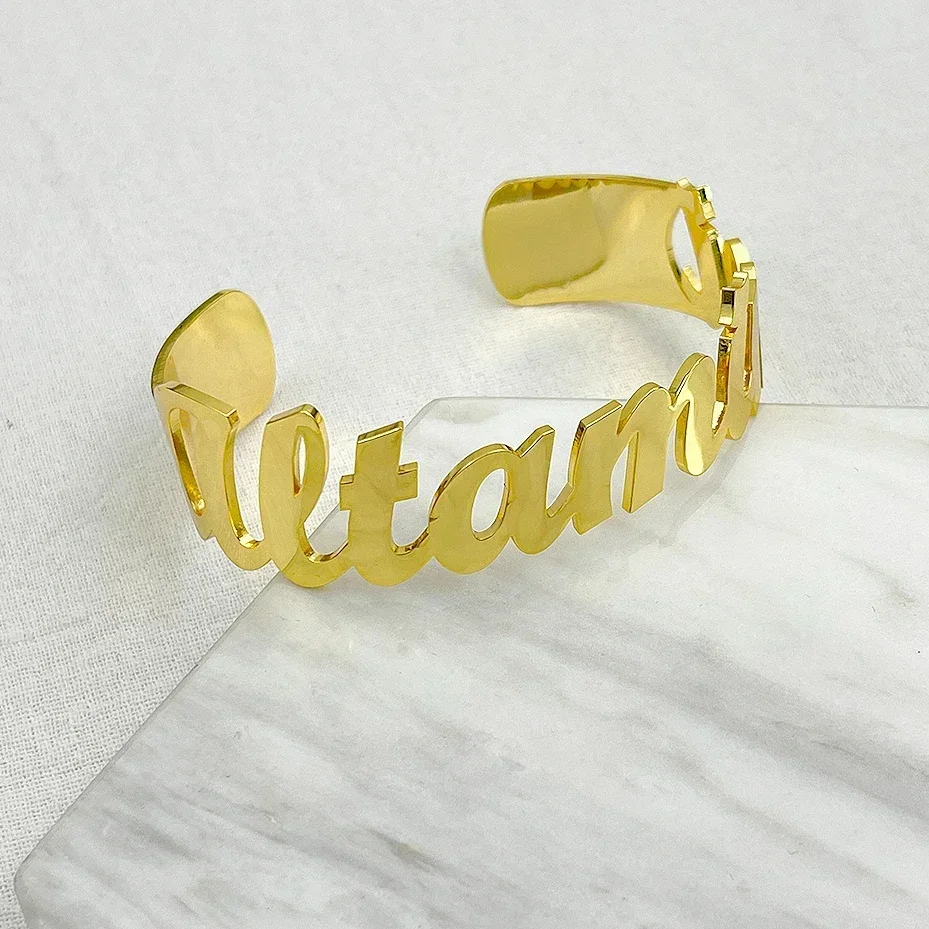 Brazalete con nombre personalizado para mujer, brazalete grande ajustable con letras personalizadas de acero inoxidable, joyería, regalo para novia, Pulseira femenina