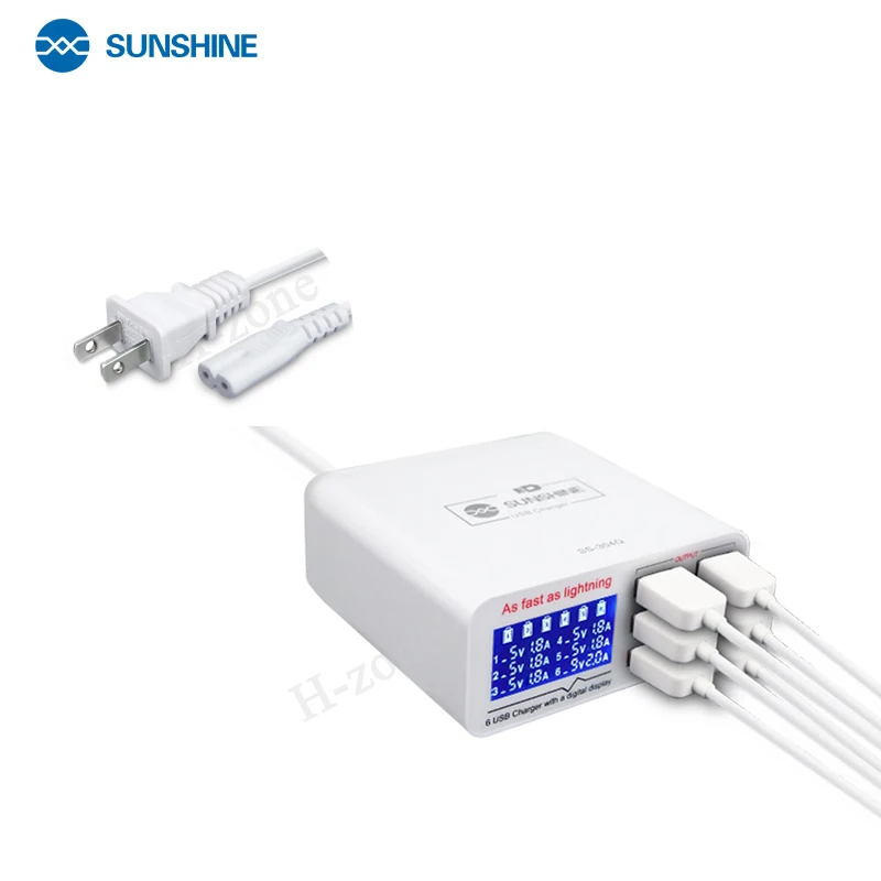 

SS-304Q 6 Port LCD USB Charger 2.4A Fast Charging Support Intelligence QC 3.0 Compatibility For IPAD/iPhone HUAWEI XIAOMI VIVO