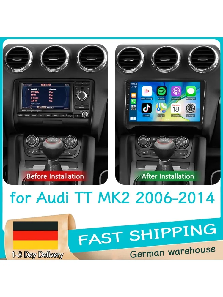 4GB+64GB 9' autoradio voor Audi TT MK2 2006-2014 Android15 GPS navigatie met Carplay Android Auto WiFi Bluetooth FM/RDS - afbeelding 2