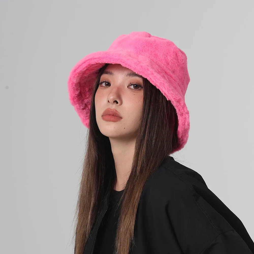 2024 NEW Funny Fashion Autumn Winter Leopard Fur Bucket Hat sheep Ear Ball Plush Fisherman Hat Soft Warm Thick Basin Bucket Hats