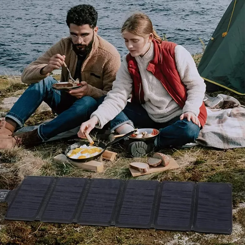 21W 6-Fold Portable Solar Panel USB-C PD3.0 Powered Charger Camping Flashlight Compass Carabiner for Emergency Energy