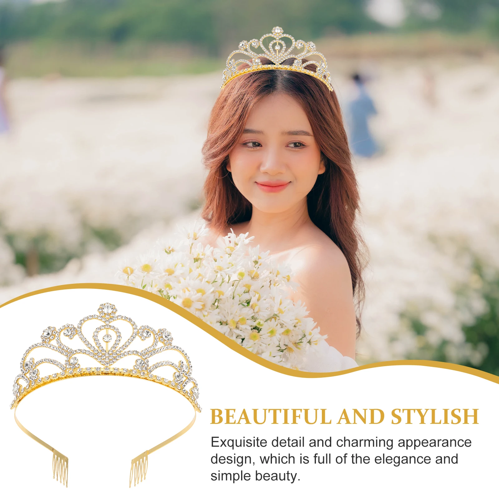 

Golden Heart Decor Wedding Shiny Bride Crown Metal Bride Decor Prom Wedding Dress Tiara Celebration Tiara Prop Gift