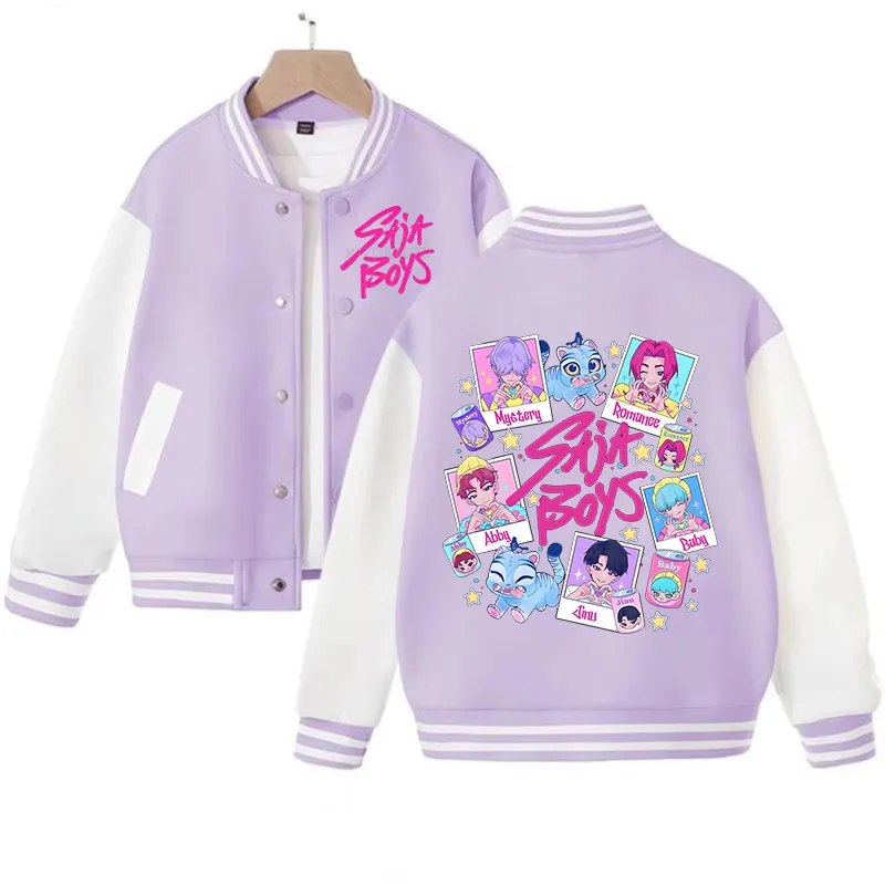 

Kpop Demon Hunters Children's Baseball Uniform Anime Cartoon Print Boys Girls Autumn Winter Fashion Jacket Kids Sports Outerwear
