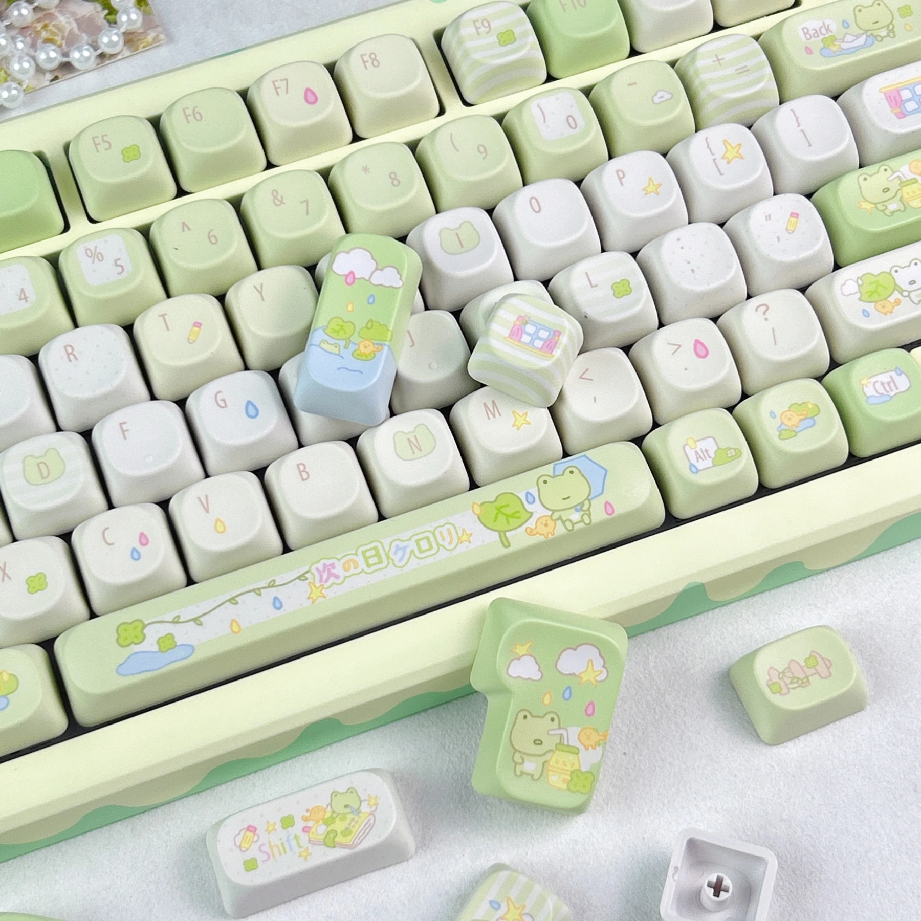 MAIMOOO Cute Rainy Frog Keycaps MOA Cherry Profile PBT Custom Light Green Cartoon Korean Russian Thai Mechanical Keyboard Keycap