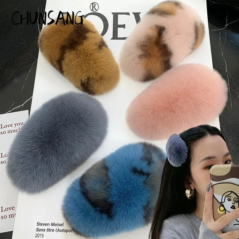 111CM Korean Real Rabbit Fur Plastic Hair Claws Hair Clips Headwear Clip Hairpins Crab for Women Girls Hair Accessories Hairclip