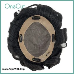 Fine Mono Base Men Toupee Clip-On Hair Systems Durable Male Hair Prothesis 100% Indian Remy Natural Human Hair Replacement Unit