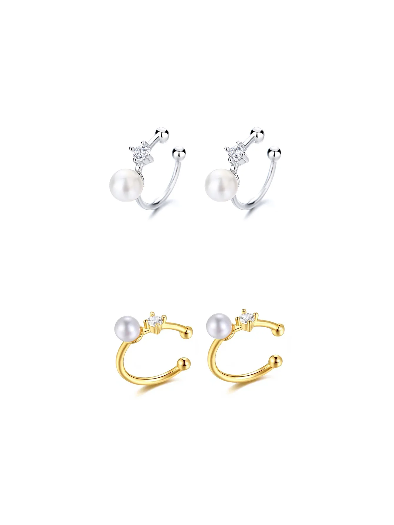 S925 Sterling Silver French Pearl Clip-On Earrings Hypoallergenic Ear Cuffs Valentine's Gift for BFF