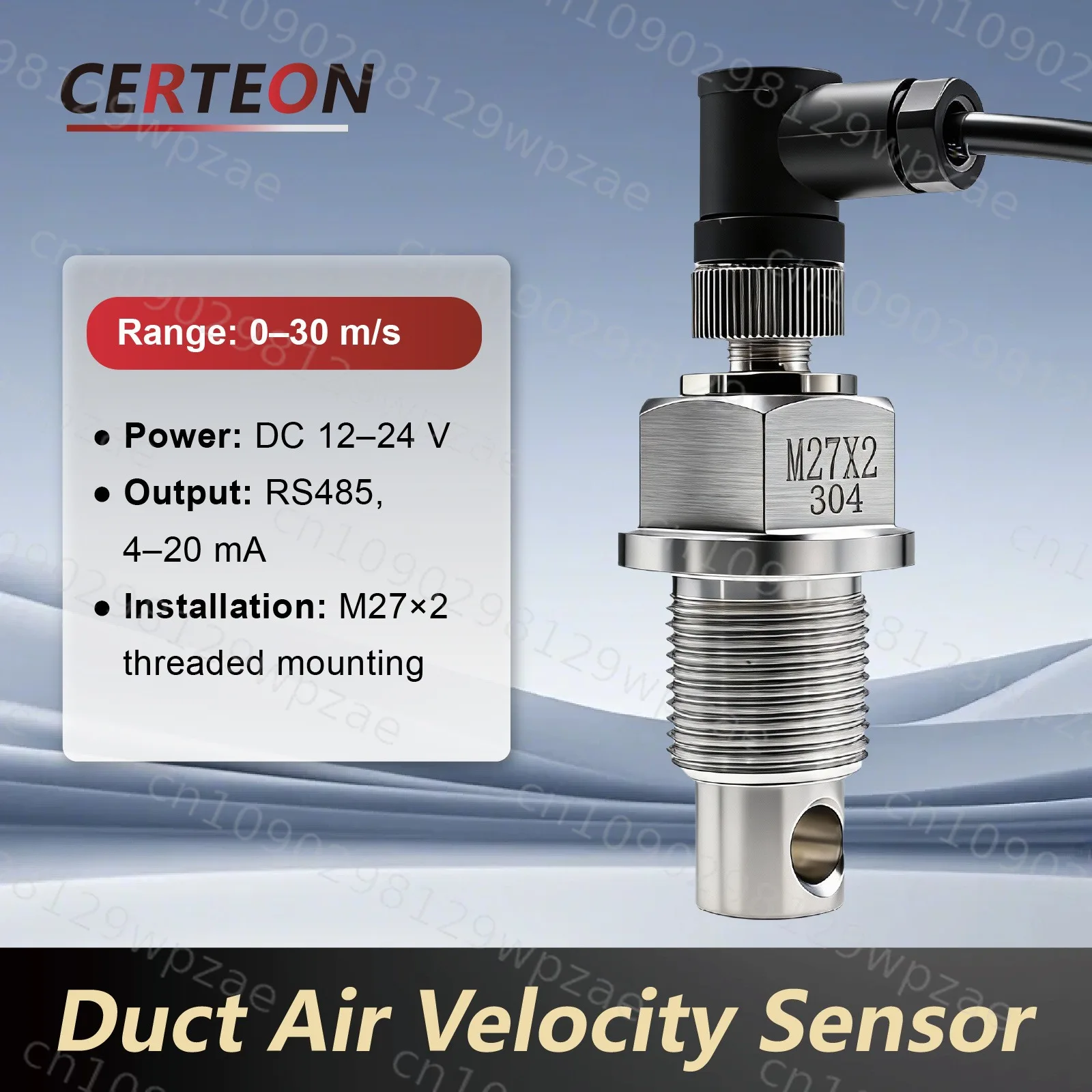 Industrial RS485 4-20mA Airflow Sensor Air Velocity Transmitter Wind Speed Meter Pipe Airflow Transmitter Modbus Anemometer