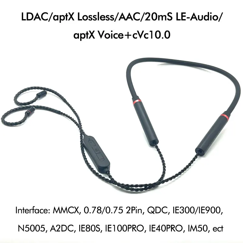 

QCC5181 Wireless Bluetooth5.4 Cable Adapter 32Bit/96kHz LDAC LE-Audio MMCX 2Pin W4R TF10 IE900 SE846 N5005 A2DC LC3/aptX HD/AAC