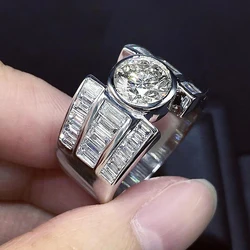 Huitan Geometric Cubic Zirconia Crystal Rings for Women Silver Color Gorgeous Wide Rings Wedding Party Modern Trendy Jewelry