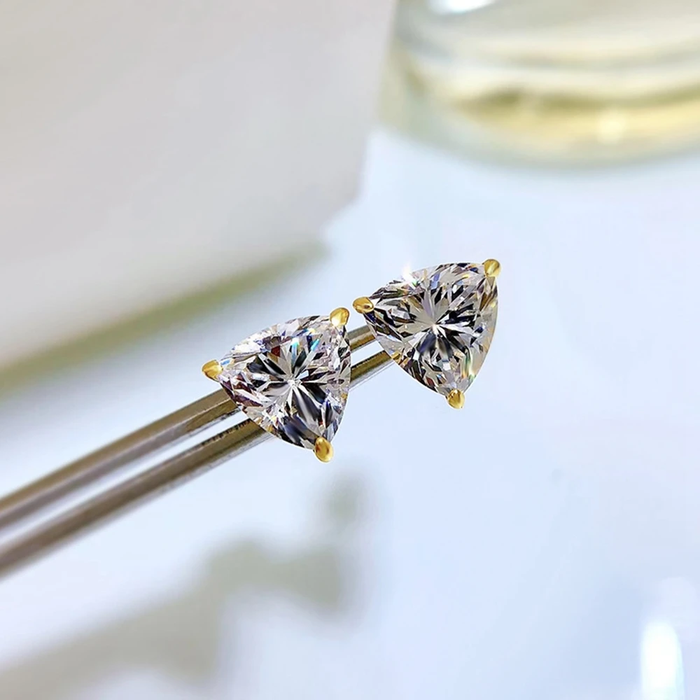 PuBang Fine Jewelry Real 925 Sterling Silver Trillion Cut Gemstone Created Moissanite Stud Earrings for Women Gift Drop Shipping