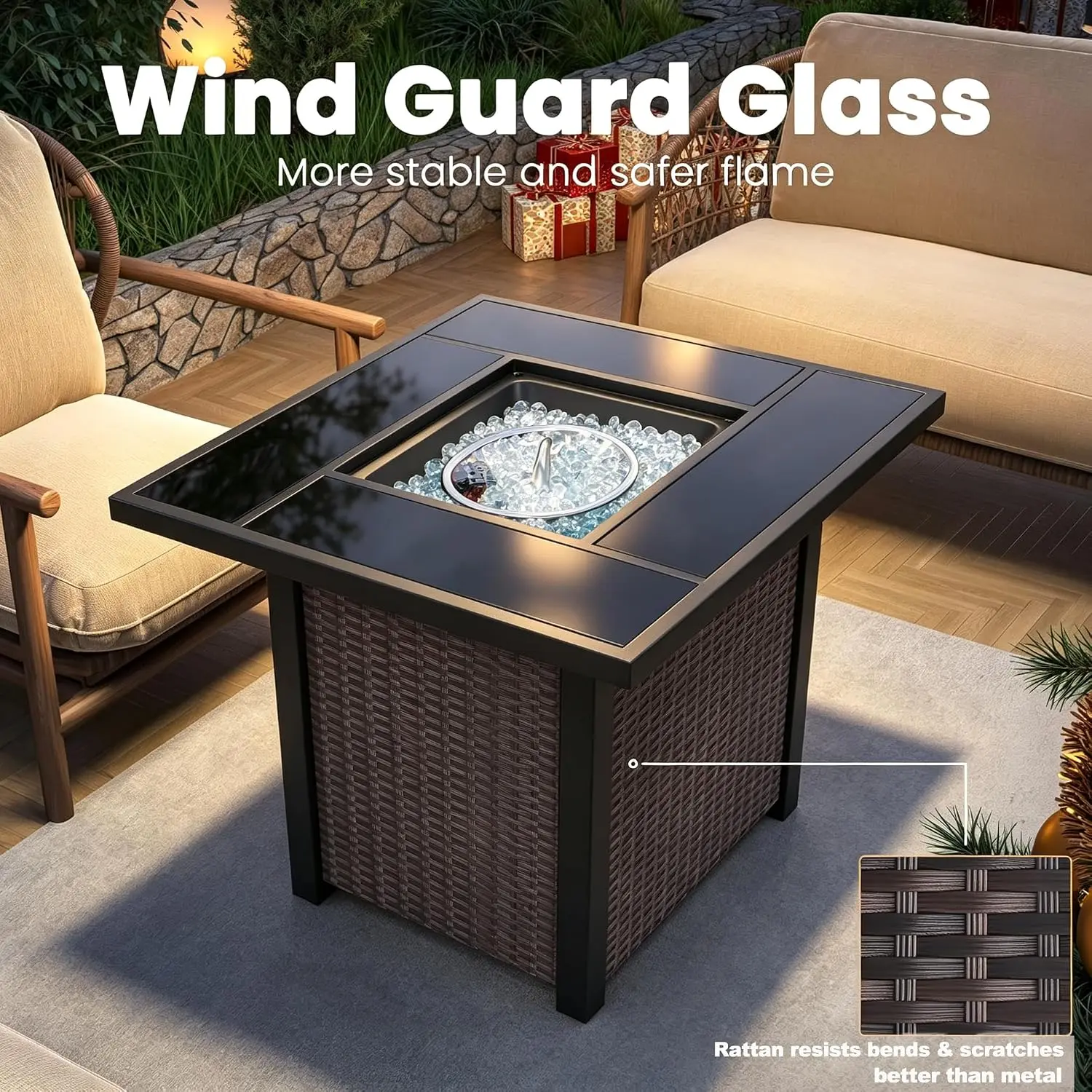 Outdoor Wicker Patio Furniture Set Fire Pit Sectional Sofa Foam Cushions Backyard Garden Deck, Customized