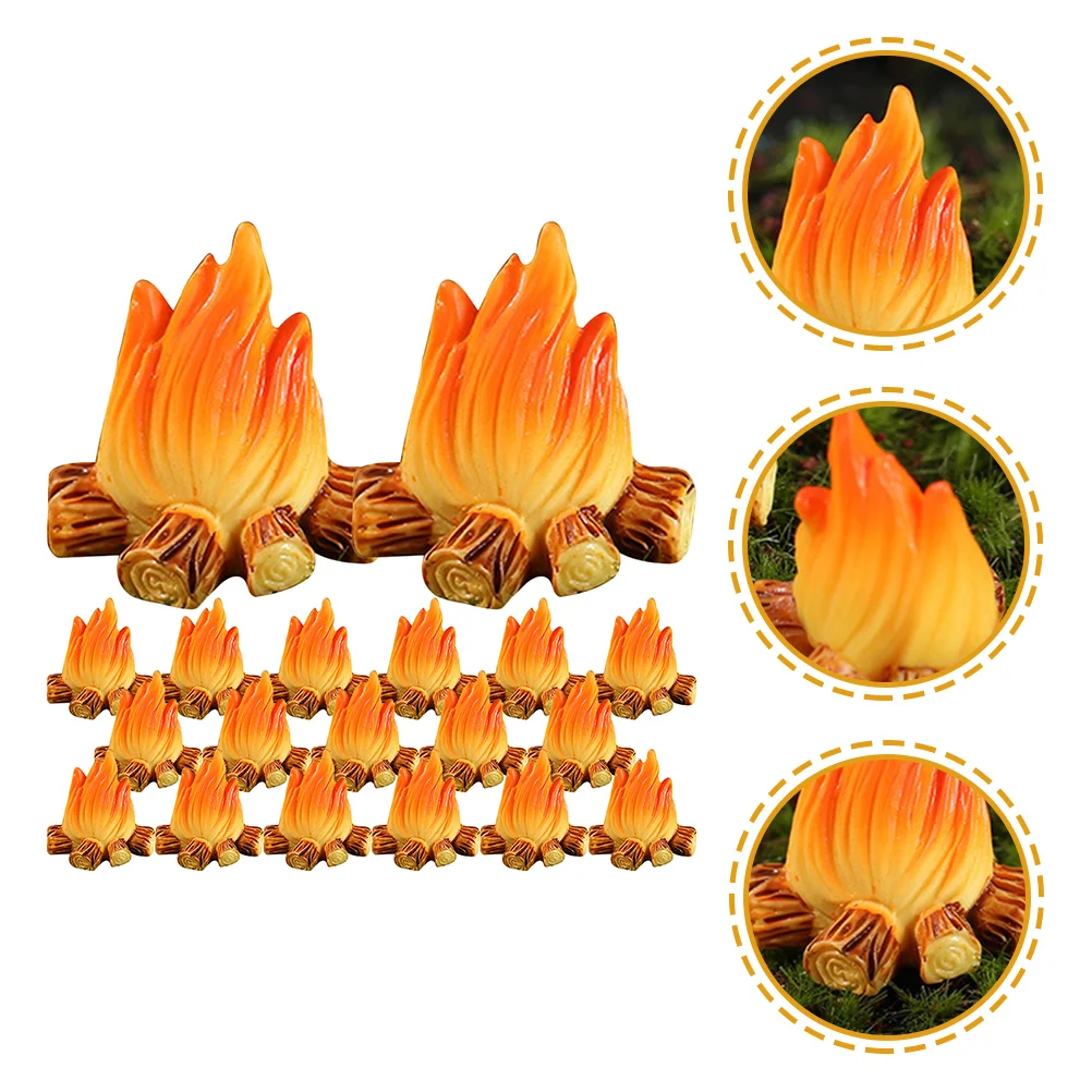 

20 Pcs Fire Ornaments Miniature Model Landscaping Fake Toys Fireplace Resin Bonfire Micro Small Christmas Decor