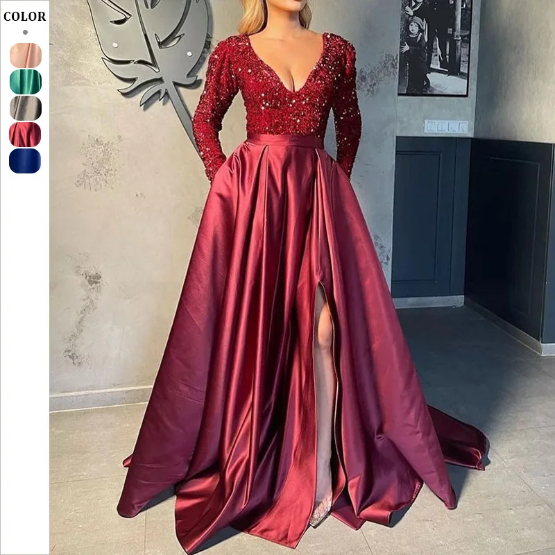 

Spring And Summer New Sequin Big Swing Sexy Long Skirt Trailing Banquet Evening Dress