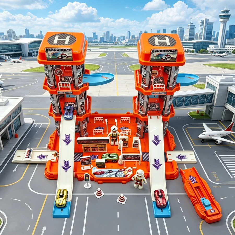 Boy's three-level parking lot toy, track car set, suitable for children's birthday gifts