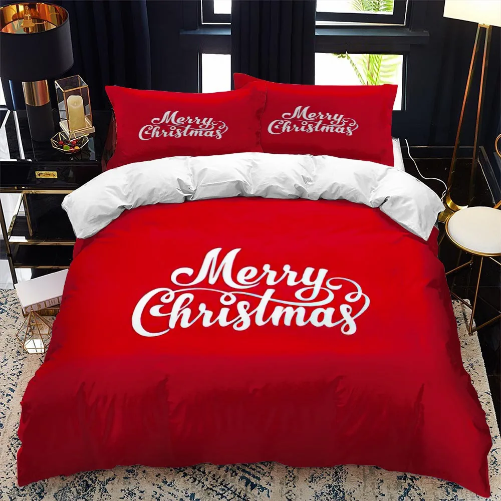 

Christmas Polywster Duvet Cover Set King Queen Size Winter Red Santa Claus Gift Merry Christmas for Boys Girls Teens Bedding Set