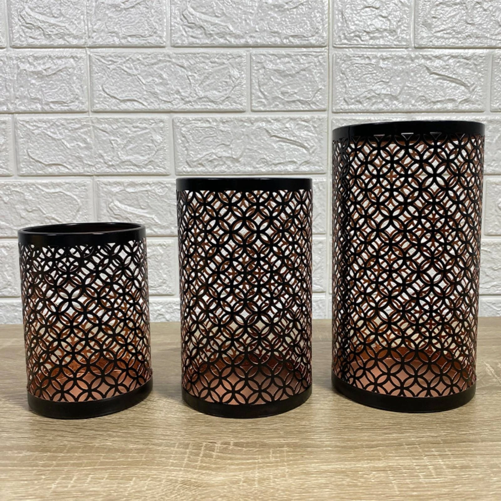3 Pieces Candle Holder with Cutout Pattern Black Cylindrical Candle Holder Decor Modern Decorative for Dining Table, Living Room