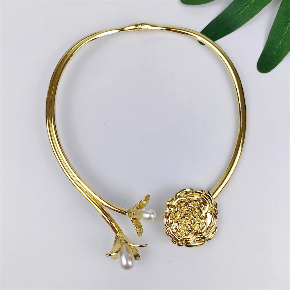 ESALE 4Pcs Freshwater Pearl Flower Jewelry Set Unique Italy 18K Gold Plated Water Drop Jewellery For Women Wedding Gift 2025 New