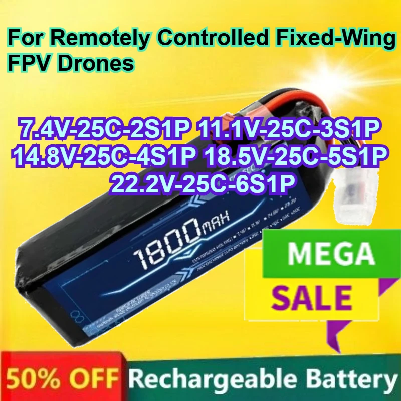 

1800mAh 7.4V-22.2V Polymer Lithium Battery for Remotely Controlled Fixed-Wing FPV Drones Battery 25C High Magnification