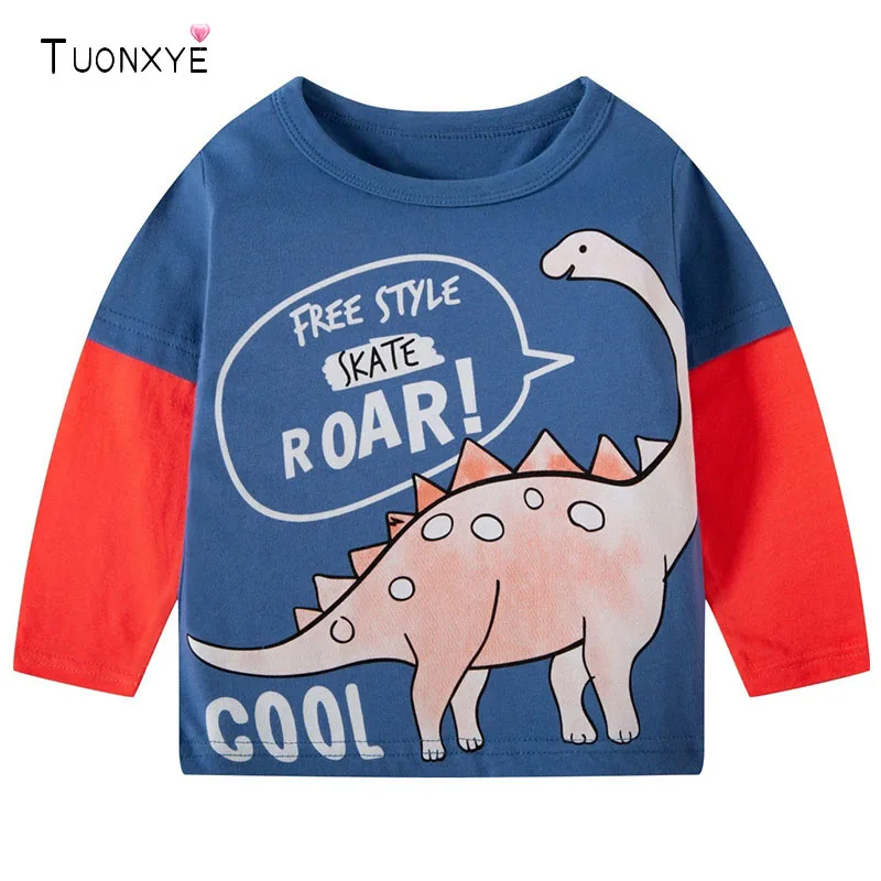 TUONXYE Jungen Doppelte Farbe Langarm T-shirts Niedlichen Cartoon Dinosaurier Kinder Baumwolle Casual Soft Top Baby Pullover Kleidung