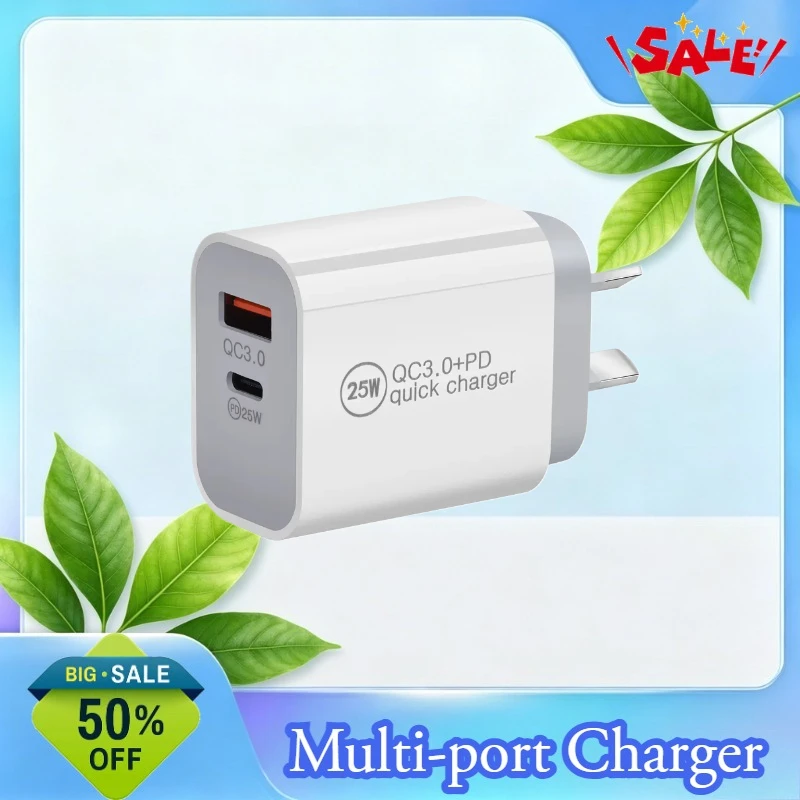 

25W Dual-Port PD Charger for Australian Standard SAA PD + QC3.0 Adapter 25W for UK and EU Standard PD Dual-Port Direct
