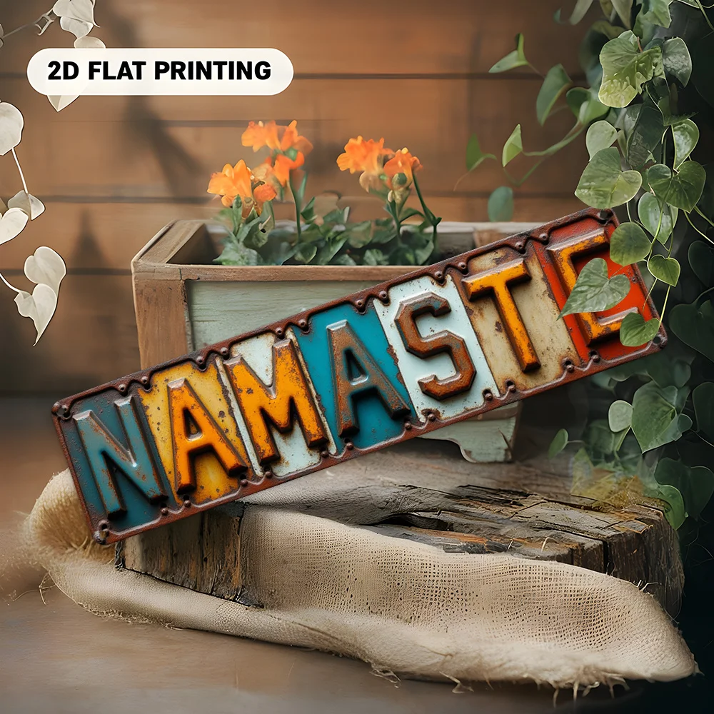 CIFBUY Large Namaste Sign Turquoise Orange Brown Vintage Aluminum Wall Art Waterproof Rustproof Metal Decor for Yoga Spa Home