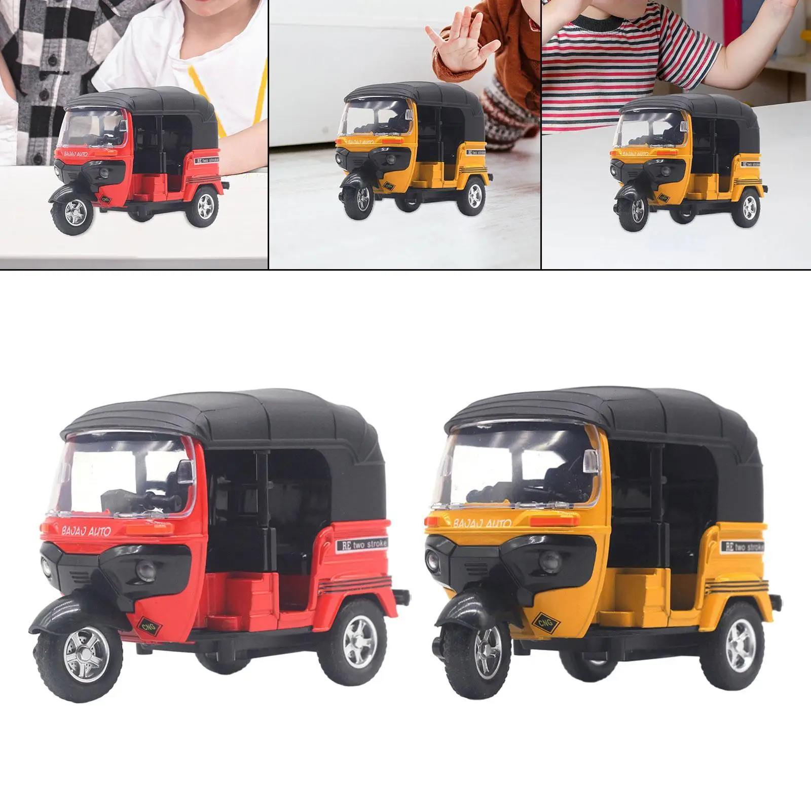 1/14 Scale Tricycle Model Vehicle Toy Vintage Style Realistic Three Wheeled Handcraft Pull Back Ornament for Living Room Home