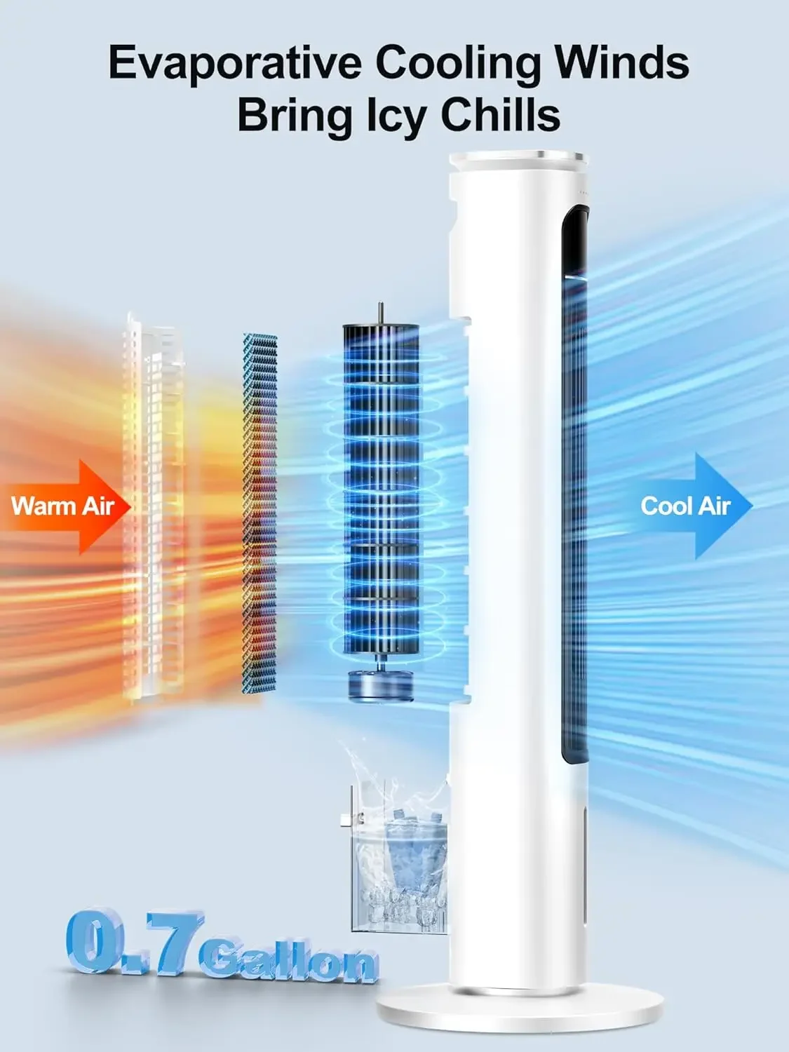 Air Cooler, 37” Portable Air Conditioners, Swamp Cooler,4 Modes, 12H Timer, 70° Oscillating, Removable Water Tank, Ice Packs, Re