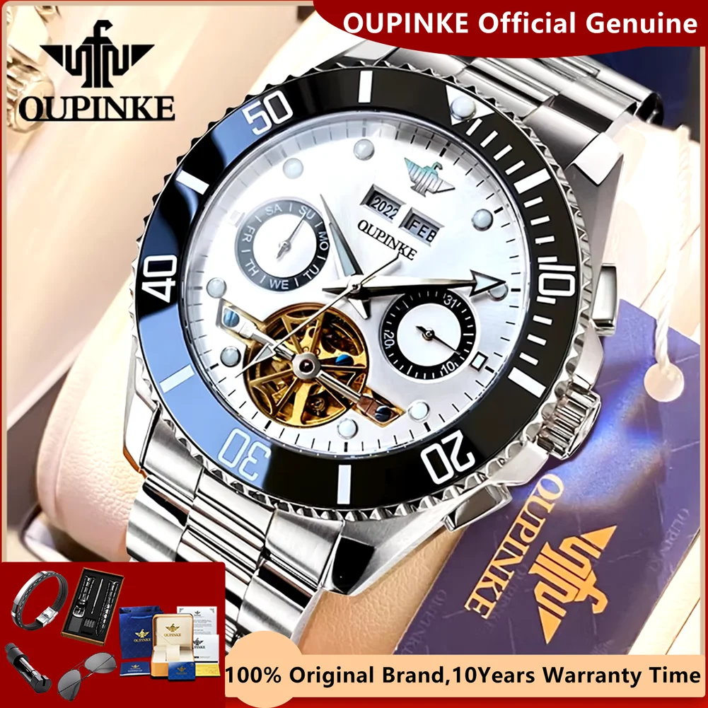 OUPINKE Automatic Mechanical Watch for Men White Black Panda Eye Skeleton Luxury Top Brand Sapphire Mirror Male Diving Watches