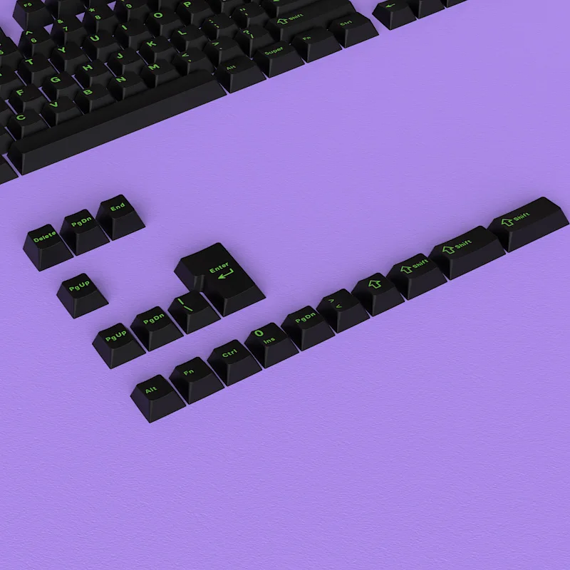 Black keycaps made of PBT material with regular engraving, complete set of 126 keys, original factory height dual color