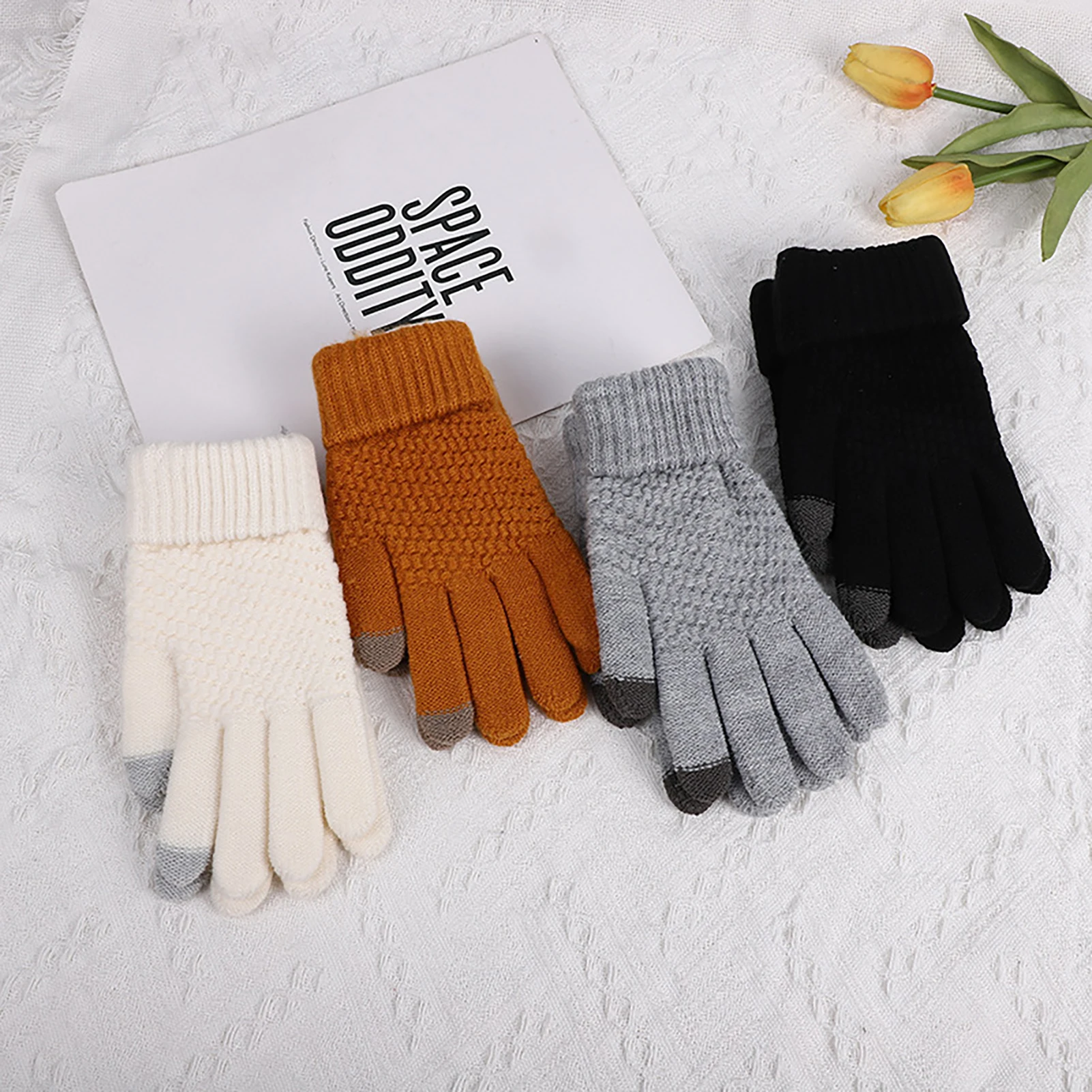 Men's Warm Full Finger Gloves Winter Touchscreen Thermal Gloves Men Women Thickening Knitted Cycling Driving Working Gloves