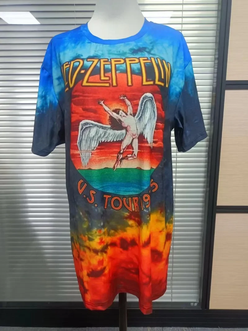 Tie-dye Angel Print Short Sleeve O-neck Pullover Women Summer Fashion Casual T-shirt Loose Plus Size Tops All-match Commute Tees