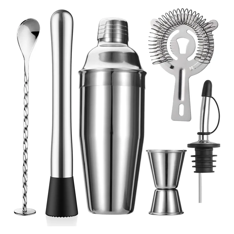 

A04G-Bartenders Kit 24Oz Cocktail Shaker Set Stainles Steel Mixing Tools-Muddler Jigger Strainer Spoon Pour Spout Bar