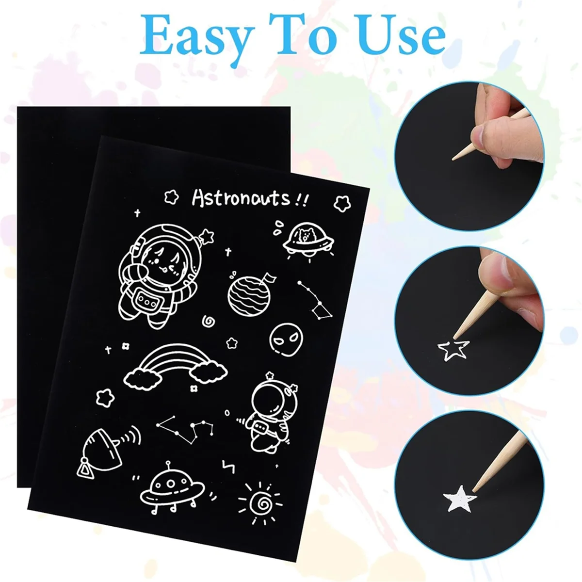 مجموعة فنية من ورق الخدش EULM مكونة من 50 ورقة مقاس 7.8 × 11.2 بوصة ورق خدش مطلي باللون الأسود للأطفال والكبار