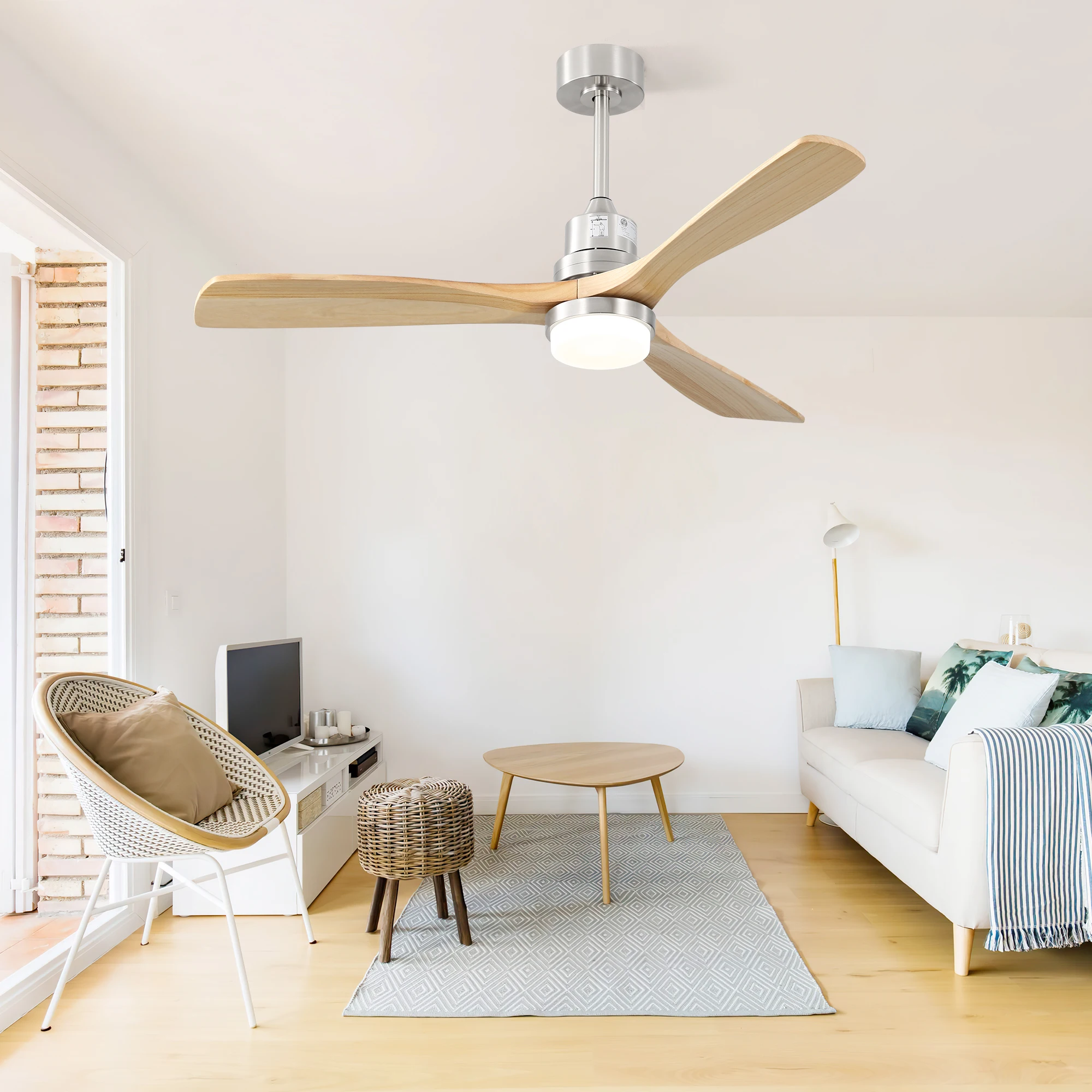 Sofucor Modern 52-inch Ceiling Fan with 3-Modes LED Reversible DC Motor 6-speed High wind 3 Wood Blade and Remote control