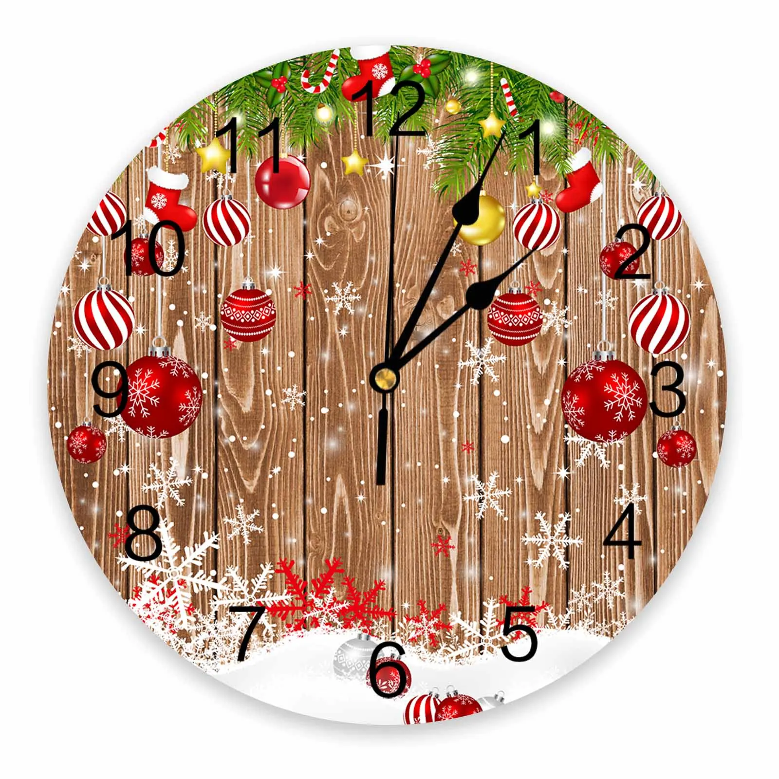 Christmas Ball Snowflakes Pine Branches Wall Clock Large Modern Kitchen Dinning Round Wall Clocks Bedroom Silent Hanging Watch