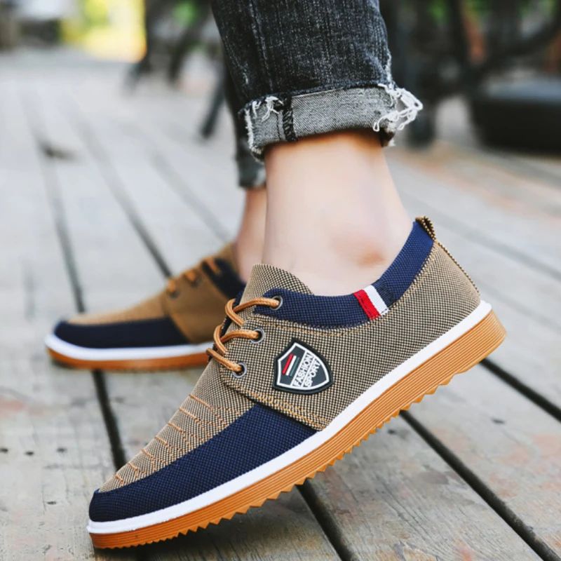 Men's Casual Shoes Work Vulcanized Shoes Lightweight Canvas Shoes for Men Soft Sole Driving Shoe Plus Size Lace-up Male Sneakers
