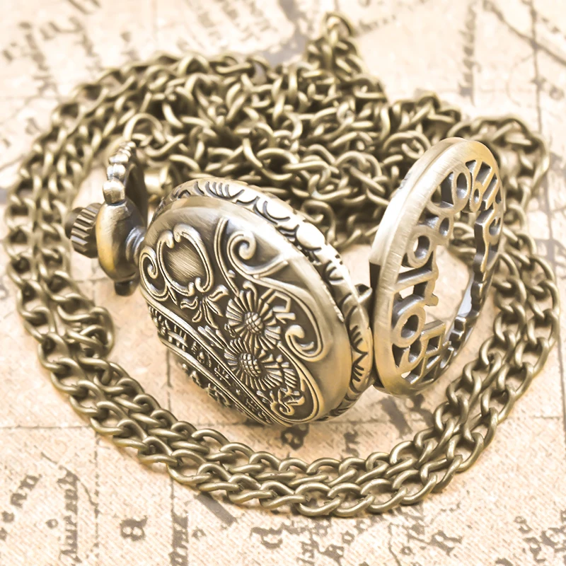 Bronze Delicate Compact Arabic Numerals Clamshell Pocket Watch Necklace Small Pocket Watch Gift Pocket Cheap Children's Toys