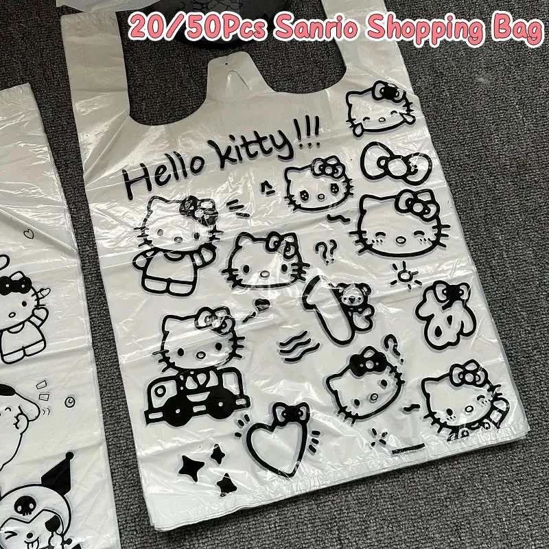 

20/50 Pcs Sanrio Hello Kitty Garbage Bag Kawaii Pochacco Shopping Bag Cute Cartoon Pattern Plastic Packaging Bag Jewelry Bags