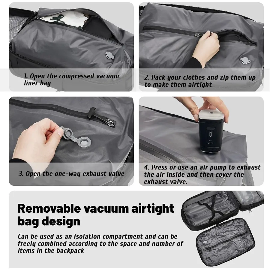 حقيبة ظهر متدحرجة مفرغة للسفر مع عجلات مضخة هواء USB Tsa قفل المتداول على ظهره الأمتعة #4